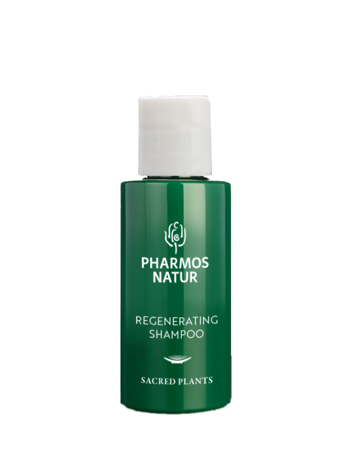 Kleingröße Regenerating Shampoo von Pharmos Natur zur sanften Reinigung und Regeneration von Haar und Kopfhaut.